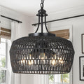 HMVPL Black Rattan Chandeliers for Dining Room, 5-Light Farmhouse Chandelier Light Fixture with Wicker Lampshade, Large Boho Coastal Hanging Pendant Lightting for Kitchen Island Bedroom Living Room