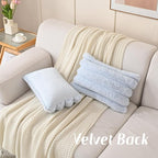 FUTEI Light Blue Decorative Throw Pillow Covers 12x20 Inch Set of 2, Square Soft Faux Rabbit Fur Big Striped Cushion Cover,Home Decor for Couch Sofa Bed Living Room