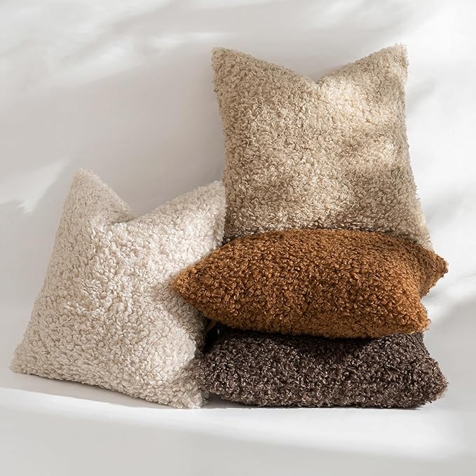 MIULEE Pack of 2 Throw Pillow Covers 20x20 Inch Chocolate Faux Fur Decorative Sherpa Pillow Covers Fuzzy Accent Soft Sheepskin Fleece Cushion Cases for Boho Home Decor Couch Living Room Bed