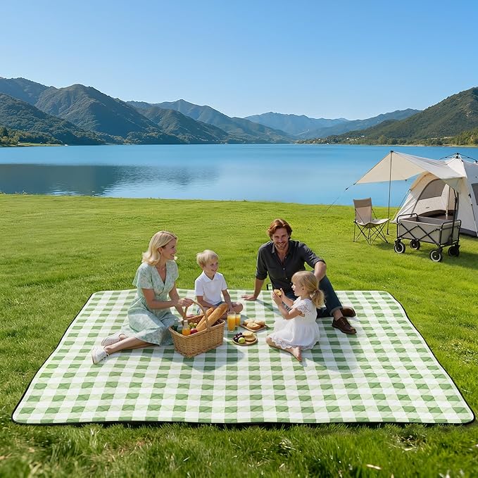 TigeJoy Small Picnic Blanket Waterproof 60x60, 5-Layer Thick Beach Blanket Sandproof, Gingham Picnic Blanket Outdoor Picnic Mat for Beach, Park, Grass, Travel, Hiking, Camping Essentials