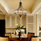 XINGQI Black Crystal Chandeliers for Dining Room, 21.6" Large Rustic Farmhouse Chandelier with Round Metal Shade, 6-Light Dining Room Light Fixture for Kitchen Island Hallway Bedroom