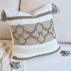 Boho Brown Decorative Pillow Cover with Cording and Tassels Handmade Accent Woven Textured Square Throw Pillow Case for Couch Sofa Farmhouse Living Room Home Decor 18"x18"