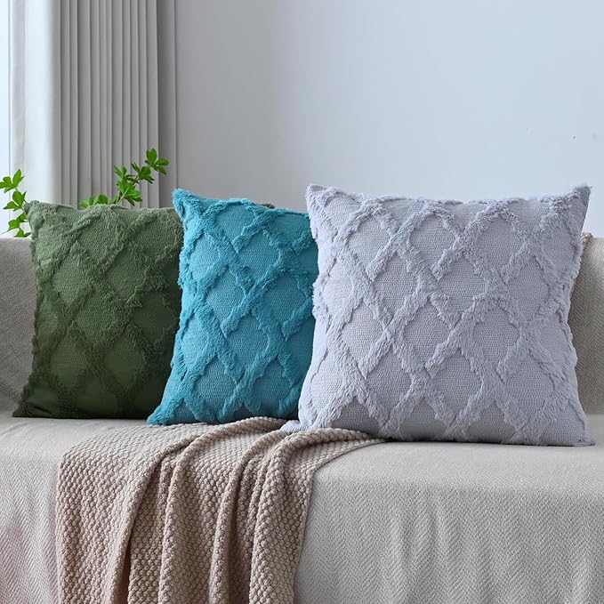 Set of 2 Soft Moroccan Throw Pillow Covers 18x18 Inch Plush Boho Decorative Pillow Cover Accent Cushion Case for Couch Sofa Bed, Teal