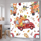 Fall Truck Pumpkin Shower Curtain Autumn Leaves Red Truck Farmhouse Harvest Thanksgiving Bathroom Curtains Waterproof Polyester Fabric Bath Curtain 72 x 72 Inch with 12 Plastic Hooks