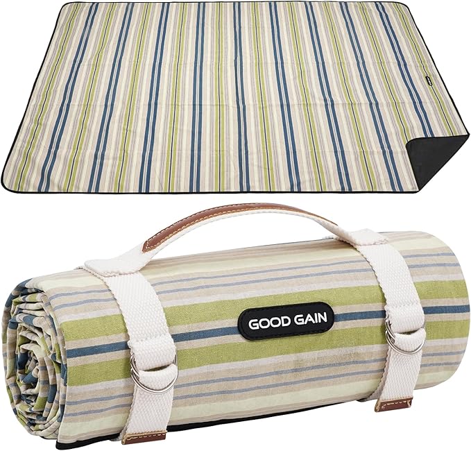 G GOOD GAIN Waterproof Picnic Blanket Portable with Carry Strap for Beach Mat or Family Outdoor Camping Party（Chartreuse）