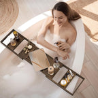 Teak Bathtub Tray Expandable Bathroom Tray for Home Spa Relaxation, Wooden Tray Caddy for Bathtub, Teak Bathtub Caddy as Unique Housewarming, Birthday, Wedding Shower Gifts (Walnut Teak)