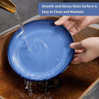 Ceramic Plates Set of 6, 8.0 Inch Reactive Glaze Dessert Plates, Modern Dinnerware Dishes Set for Kitchen, Microwave & Dishwasher Safe, Scratch Resistant-Light Blue
