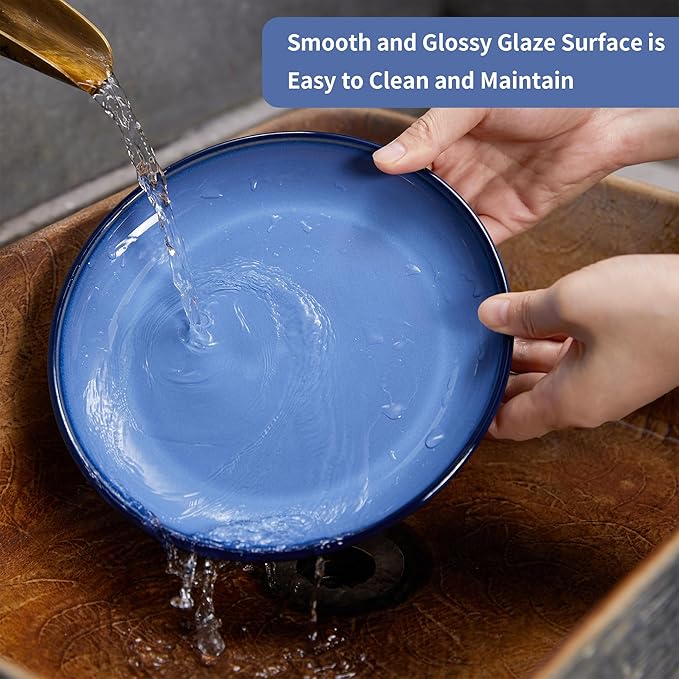 Ceramic Plates Set of 6, 8.0 Inch Reactive Glaze Dessert Plates, Modern Dinnerware Dishes Set for Kitchen, Microwave & Dishwasher Safe, Scratch Resistant-Light Blue