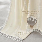 downluxe Linen Texture 3 in 1 Farmhouse Shower Curtain Set with Tassel, Boho Fabric Shower Curtains for Bathroom, Cream, 72W x 72L