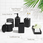 Bathroom Accessories Set, 6 Piece Bathroom Set with Toothbrush Holders, Soap Dispenser, Vanity Tray, Tumbler, Cotton Swab Jars, Bathroom Organizer，Bathroom Sink Sets, Matte Black