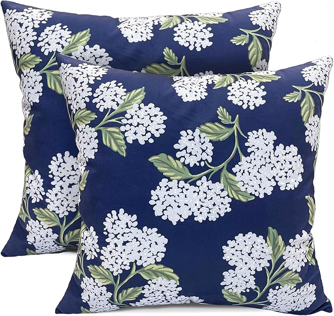 Decorative Throw Pillow Covers Set of 2 Blue Hydrangea Pillow Covers 16x16 inch Super Soft Short Plush Square Floral Throw Pillows,Farmhouse Outdoor Pillow Covers for Couch Living Room