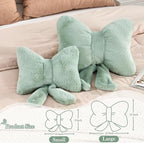 Sage Green Bow Pillow, Soft Bow Decorative Pillows with Faux Rabbit Fur, Cute 16" Bow Throw Pillows, Aesthetic Home Decor Bow Shaped Plush Pillow for Bedroom Sofa Couch