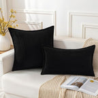 Mecatny Corduroy Throw Pillow Covers 16x16 Set of 2, Neutral Decorative Soft Boho Couch Pillow Covers with Broadside for Sofa Living Room, Black