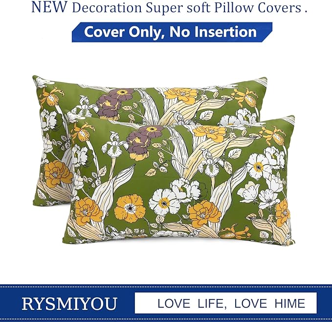 Decorative Throw Pillow Covers Set of 2 Green Pillow Covers 12x20 inch Soft Short Plush Square Freesia Floral Throw Pillows,Farmhouse Outdoor Pillow Covers for Couch Sofa Bed Living Room