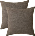 Jeneoo Light Brown Decorative Square Thick Throw Pillow Covers Fine Textured Boucle Couch Cushion Case for Living Room Sofa Home Decor, Set of 2, 18 x 18 Inch