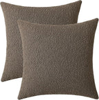 Jeneoo Light Brown Decorative Square Thick Throw Pillow Covers Fine Textured Boucle Couch Cushion Case for Living Room Sofa Home Decor, Set of 2, 18 x 18 Inch