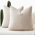 ANRODUO Pack of 2 Textured Boucle Throw Pillow Covers Soft Beige Decorative Accent Solid Pillow Cases Cozy Modern Couch Cushion Case for Chair Sofa Bedroom Living Room Home Decor, 18 x 18 Inch
