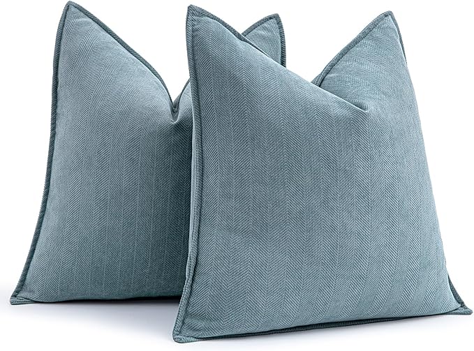 MIULEE Pack of 2 Dusty Blue Decorative Pillow Covers 20x20 Inch Soft Chenille Luxurious Couch Throw Pillows Farmhouse Cushion Covers with Elegant Design for Sofa Bedroom Living Room Home Decor