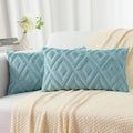 Pallene Light Teal Throw Pillow Covers 12x20 Set of 2, Soft Plush Faux Fur Decorative Lumbar Couch Pillow Covers for Sofa Bed Living Room Pillow Cases with 3D Diamond Pattern