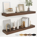 fuqing Floating Shelves for Wall, Wall Mounted Wood Floating Shelf with Invisible Brackets for Living Room, Bathroom, Bedroom, Kitchen Storage and Decor, 32 Inch Set of 2, Walnut