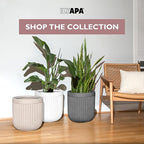 Ilyapa 14 Inch Large Fluted Modern Concrete Planter - 14x14 Inch Indoor Plant Pots with Drainage - Large Black Planters for Indoor/Outdoor Use