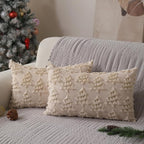Christmas Pillow Covers 12x20 inch Set of 2 Soft Plush Faux Fur Christmas Decor Beige Xmax Tree Yellow Colored Lights Decoration Throw Pillow Case for Winter Holiday Sofa Living Room PT003C12