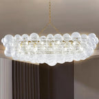 Luxury Bubble Glass Chandeliers Clear Ribbed Swirled Blown Glass Ball 50" L Rectangular Island Light Fixture Hanging Pendant Light Fixtures for Living Room Restaurant Dining Table