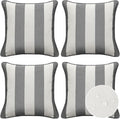 Decorative Outdoor Water Repellent Throw Pillows with Inserts, Set of 4, 20" x20" Pillows for Patio, Backyard, Bed, Couch, and Patio Furniture, Gray Stripe