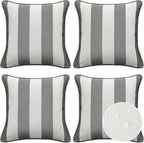 Decorative Outdoor Water Repellent Throw Pillows with Inserts, Set of 4, 18" x18" Pillows for Patio, Backyard, Bed, Couch, and Patio Furniture, Gray Stripe