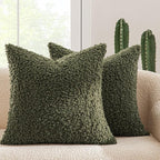 MIULEE Pack of 2 Throw Pillow Covers 20x20 Inch Olive Green Faux Fur Decorative Sherpa Pillow Covers Fuzzy Accent Soft Sheepskin Fleece Cushion Cases for Boho Home Decor Couch Living Room Bed