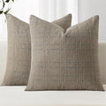 MIULEE Decorative Linen Check Throw Pillow Covers Neutral Farmhouse Vintage Pillow Covers 18x18 Set of 2 Boho Modern Winter Home Decor for Sofa Couch Bedroom Cushion Tan Taupe