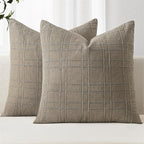MIULEE Decorative Linen Check Throw Pillow Covers Neutral Farmhouse Vintage Pillow Covers 18x18 Set of 2 Boho Modern Winter Home Decor for Sofa Couch Bedroom Cushion Tan Taupe