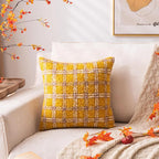 Yellow Plaid Fall Throw Pillow Covers 20x20 Inch Set of 2, Boucle Decorative Pillow Covers,Cozy Fluffy Home Living Room Farmhouse Decor for Sofa Couch Bed