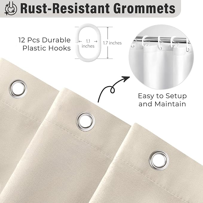 Seasonwood Beige Ruffle Shower Curtain Neutral Shower Curtain Button Design Farmhouse Country Style Rustic Decorative Fabric Shower Curtains