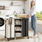 WOWLIVE Laundry Sorter 2 Section 200L Rolling Laundry Hamper with Hanging and Removable Bags Laundry Cart with Steel Frame and Storage Unit Large Basket Organizer for Dorm, Bathroom (Beige and Black)