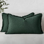 MIULEE Christmas Decorative Lumbar Throw Pillow Covers Neutral Linen Fringe Throw Pillows Set of 2 Army Green Boho Farmhouse Cushion Covers for Couch Sofa Bed Living Room Spring Home Decor 12x20 Inch