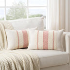 Fancy Homi Set of 1 Boho Pink Long Lumbar Decorative Throw Pillow Cover 14x24 Inch for Couch Bed Sofa Chair, Modern Organic Farmhouse Home Decor, Soft Cotton Cute Accent Rectangle Cushion Case