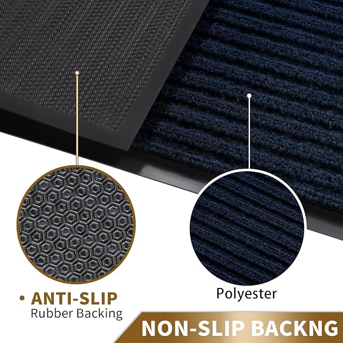 Yimobra Front Door Mat Outdoor Indoor Entrance, 100% Waterproof All-Season All Weather Doormat, Welcome Matt Outside Entry, Non Slip, Low Profile, Heavy Duty Patio Porch Floor Mats,36 x 24,Navy Blue