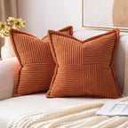 MIULEE Rust Fall Corduroy Decorative Euro Sham Pillow Covers 24x24 Inch with Splicing Set of 2 Soft Boho Pillow Covers Broadside Textured Summer Pillowcases for Couch Bed Livingroom