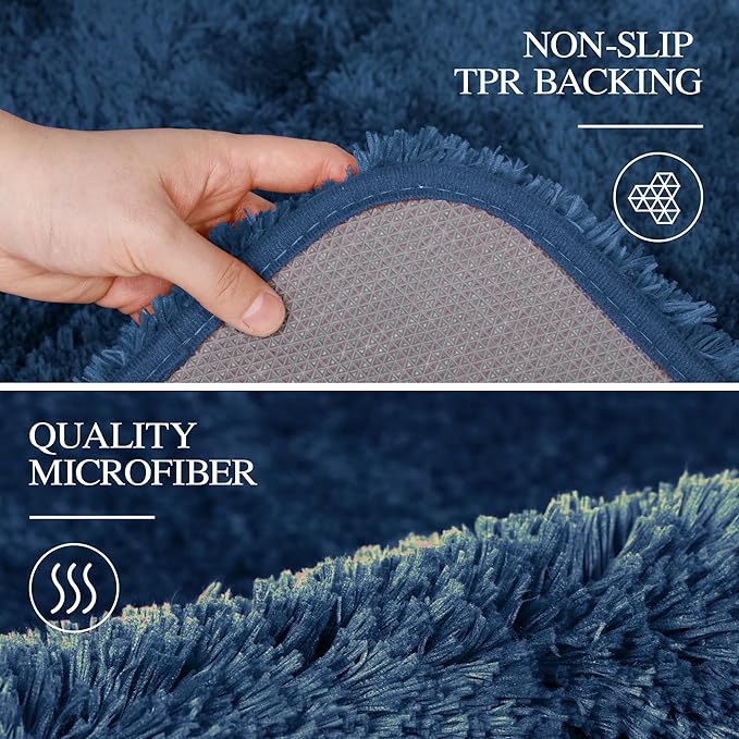 Walensee Large Bathroom Rug (24 x 36, Navy) Extra Soft and Absorbent Shaggy Bath Mat Machine Washable Microfiber Non Slip Luxury Floor Mat