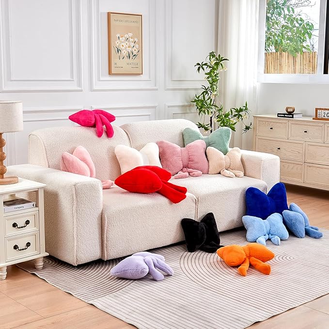 Bow Pillow, Soft Bow Decorative Pillows with Faux Rabbit Fur, Cute Bow Throw Pillows, Aesthetic Home Decor Bow Shaped Plush Pillow for Bedroom Sofa Couch (Royal Blue, Large-16 Inch)
