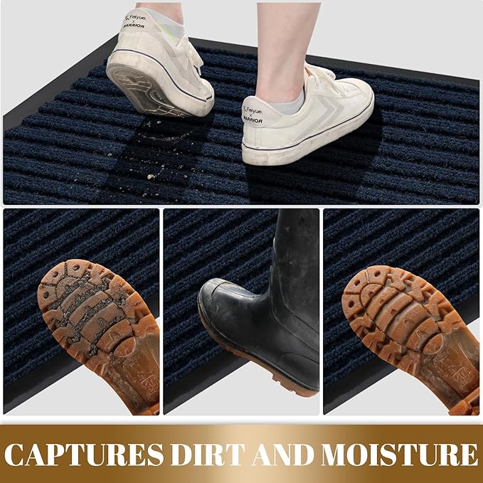 Yimobra Front Door Mat Outdoor Indoor Entrance, 100% Waterproof All-Season All Weather Doormat, Welcome Matt Outside Entry, Non Slip, Low Profile, Heavy Duty Patio Porch Floor Mat,29.5 x 17, Navy Blue