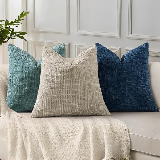 decorUhome Teal Chenille Throw Pillow Covers 12x20 Set of 2 Thick Textured Slubby Couch Pillow Covers Farmhouse Accent Modern Neutral Decorative Pillow Cases for Bed Sofa Living Room