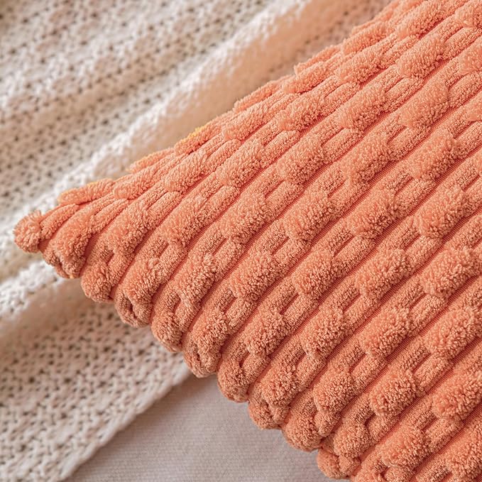 MIULEE Pack of 2 Decorative Throw Pillow Covers 20x20 Inch Soft Boho Striped Textured Corduroy Pillow Covers Modern Farmhouse Home Decor for Couch Bed Sofa Living Room Coral Red