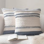Boho Throw Pillow Covers 20x20 Inch Set of 2, Navy Blue Textured Decorative Couch Pillow Cases for Farmhouse Home Decor, Accent Cushion Cover for Sofa, Bed, Living Room, Bedroom