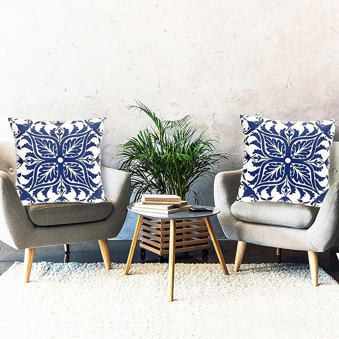Decorative Throw Pillow Covers Set of 2 Blue Pillow Covers 20x20 inch Short Plush Floral Flower Throw Pillows,Farmhouse Cushion Covers Outdoor Pillow Covers for Couch Sofa Bed Living Room