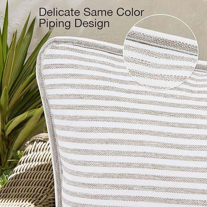 Decorative Outdoor Water Repellent Throw Pillows with Inserts, Set of 4, 20" x12" Pillows for Patio, Backyard, Bed, Couch, and Patio Furniture, Tan Stripe