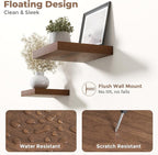 Floating Shelves for Wall with Invisible Brackets, Wall Mounted Engineered Wood Shelves with Wood Grain for Living Room, Bedroom, Bathroom, Kitchen Decor and Storage, Oak, 12"L Set of 3, Walnut