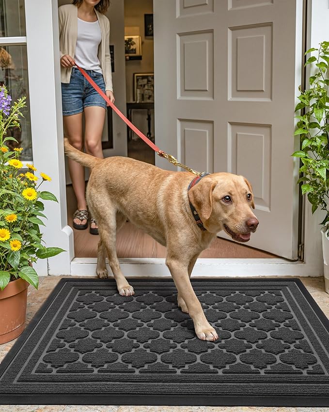 Color&Geometry Large Front Door Mat Outside Entrance, Heavy Duty Non Slip Low Profile Doormat for Entryway, Trap Dirt and Moisture Welcome Mats All-Weather, Easy Clean, Patio, Garage, 36"x60" Grey