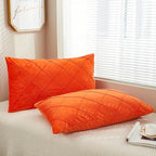 JAUXIO Diamond Pinch Pleated Crystal Velvet Pillowcases 2 Pack Solid Pintuck Throw Cushion Cover for Home Decor Hidden Zipper Closure (Bright Orange, Standard)